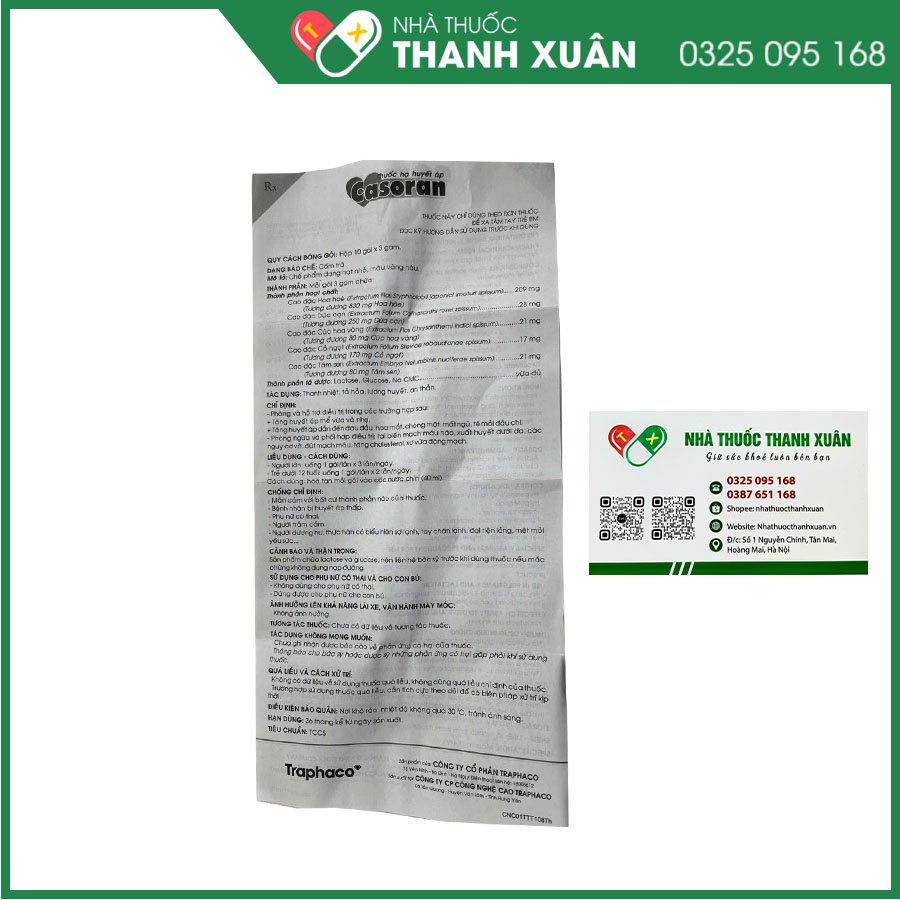 Trà Casoran phòng và hỗ trợ điều trị tăng huyết áp thể vừa và nhẹ, tai biến mạch máu não, tăng cholesterol
